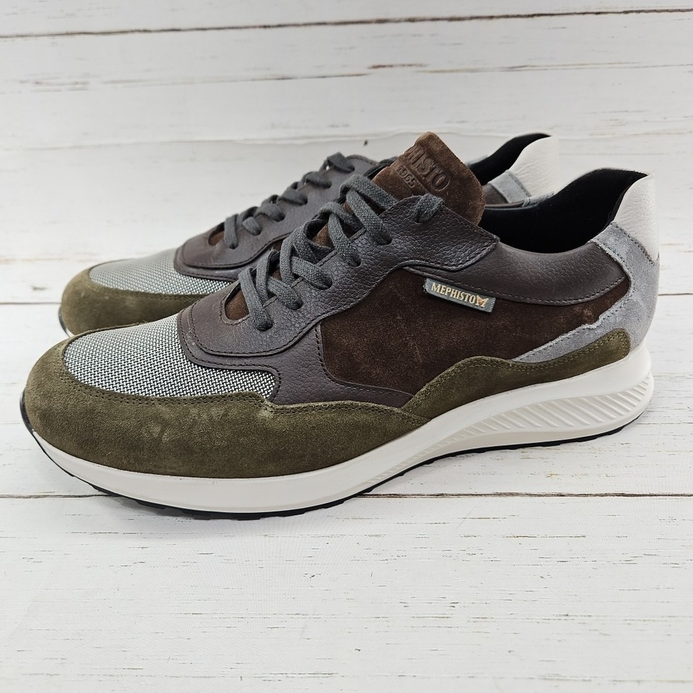 Mephisto Driss Mixed Media Mens‎ 10 Brown Green Leather Lace Up Sneakers Shoes